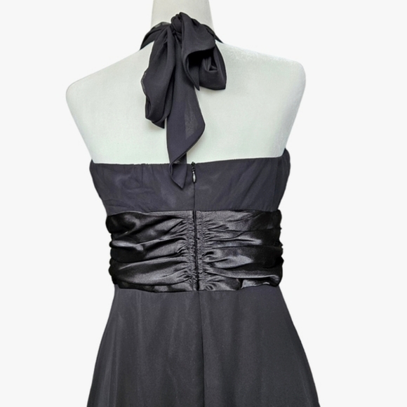 Connected Apparel strapless black chiffon midi dress ties around neck Size 12 - Picture 7 of 16